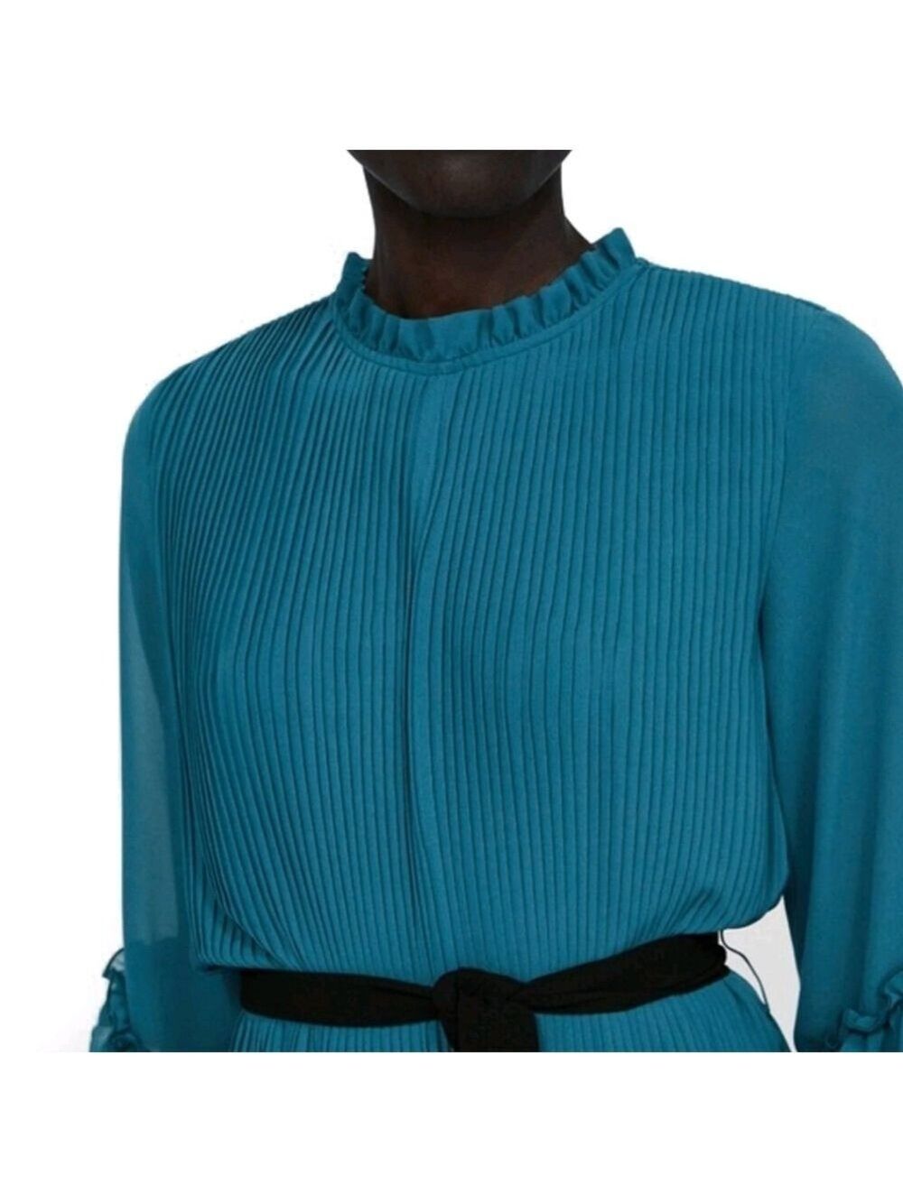 NWT Zara Teal Pleated Jumpsuit - Belted, Size L - Picture 5 of 16